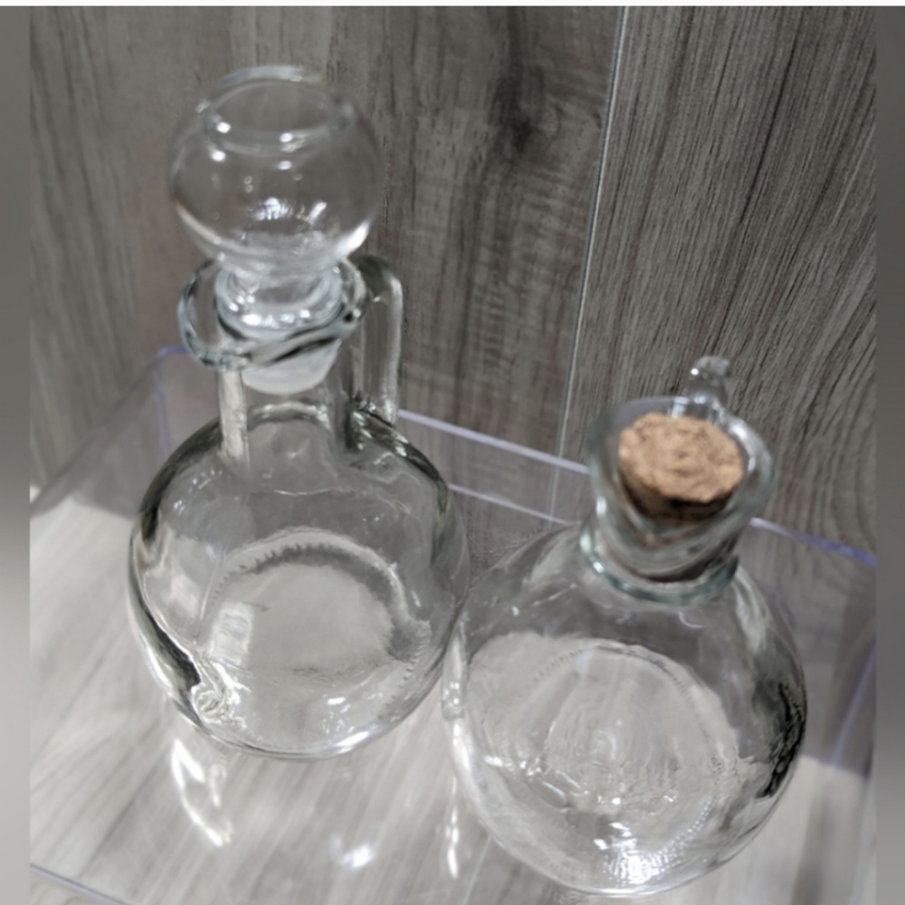 Oil & Vinegar Clear Glass Cork Bottles Serveware Small VINTAGE - Picture 7 of 14